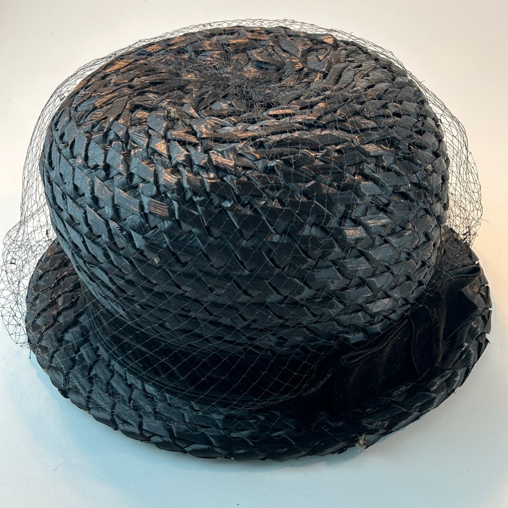 Miss Eileen Vintage 1960’s Woven Straw Ladies Hat with Face Netting